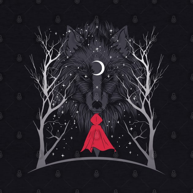 Little Red Ridding Hood Creepy Wolf Crescent Moon Midnight Mystery by Kali Space